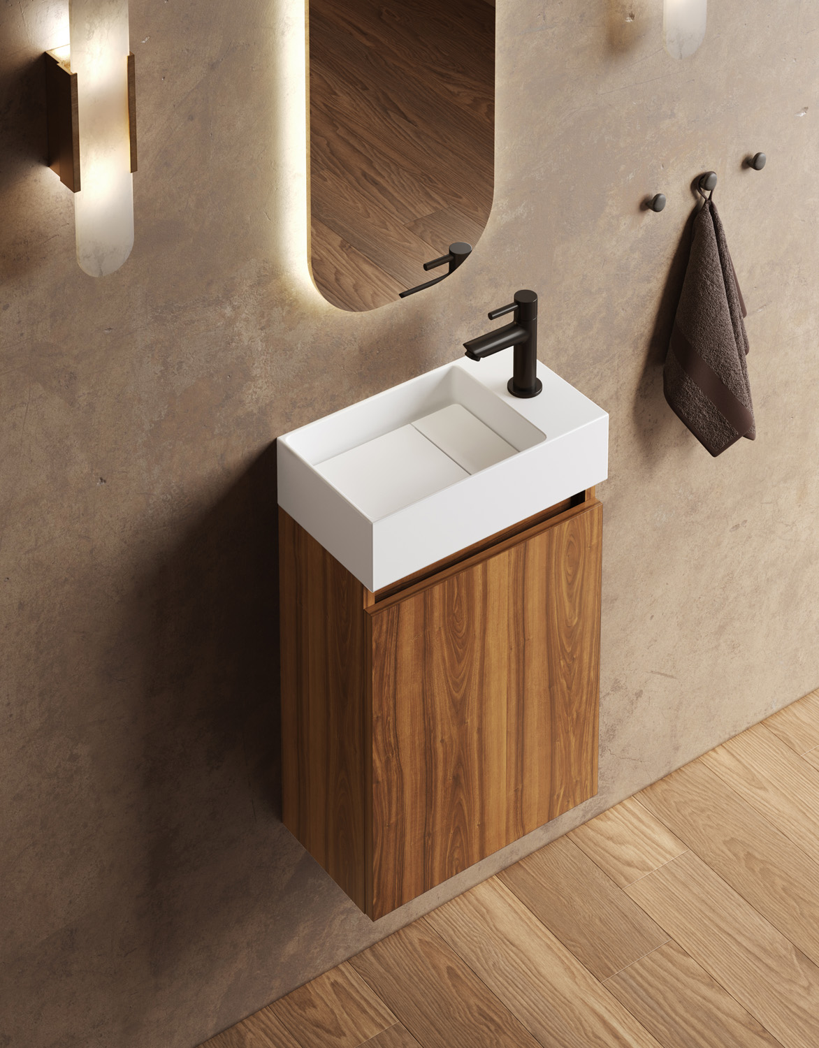 Fontana Itsie toiletmeubel walnoot 40cm met fontein in glans wit