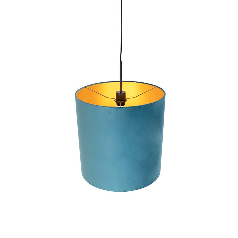 Hanglamp met velours kap blauw met goud 40 cm - Combi