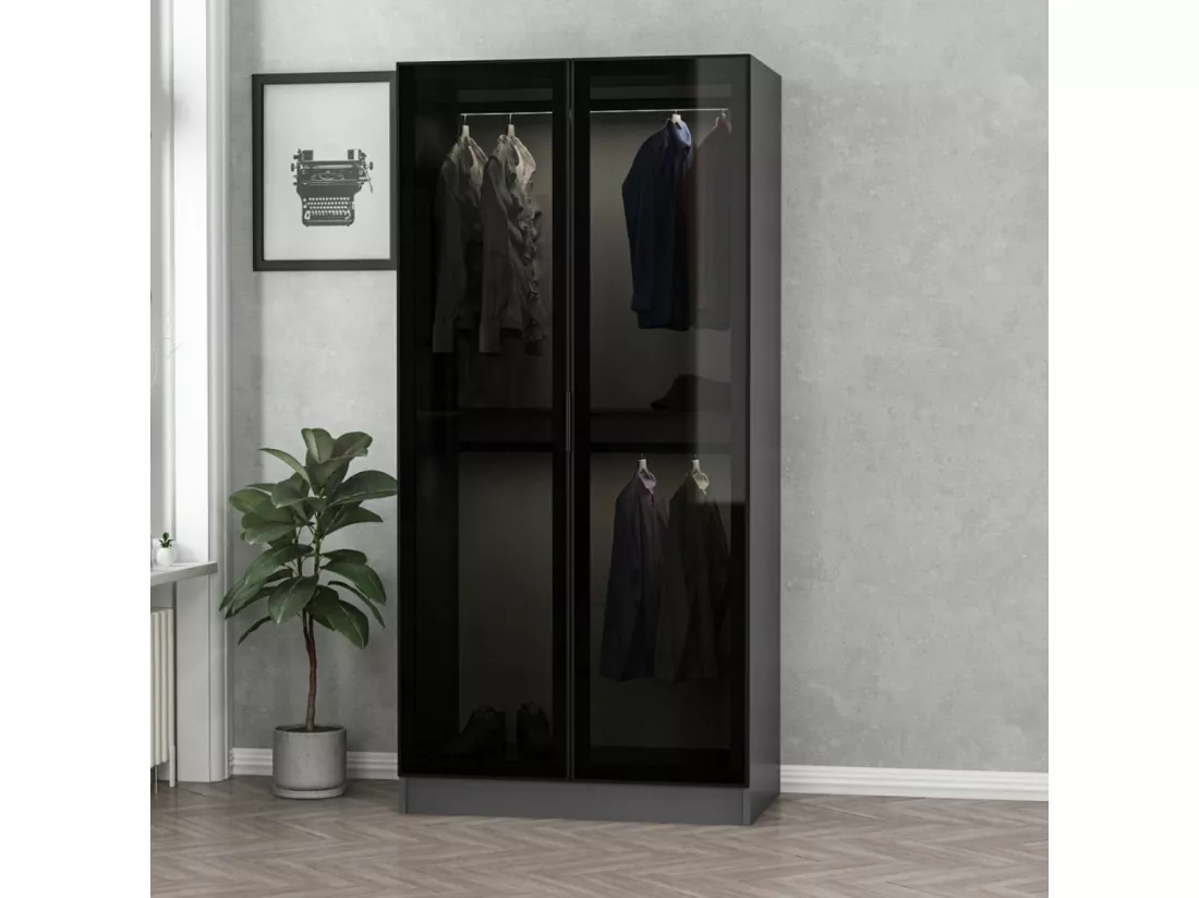 Dressing anthracite avec étagère et penderies RIVOLI - 90 x 210 x 52 cm