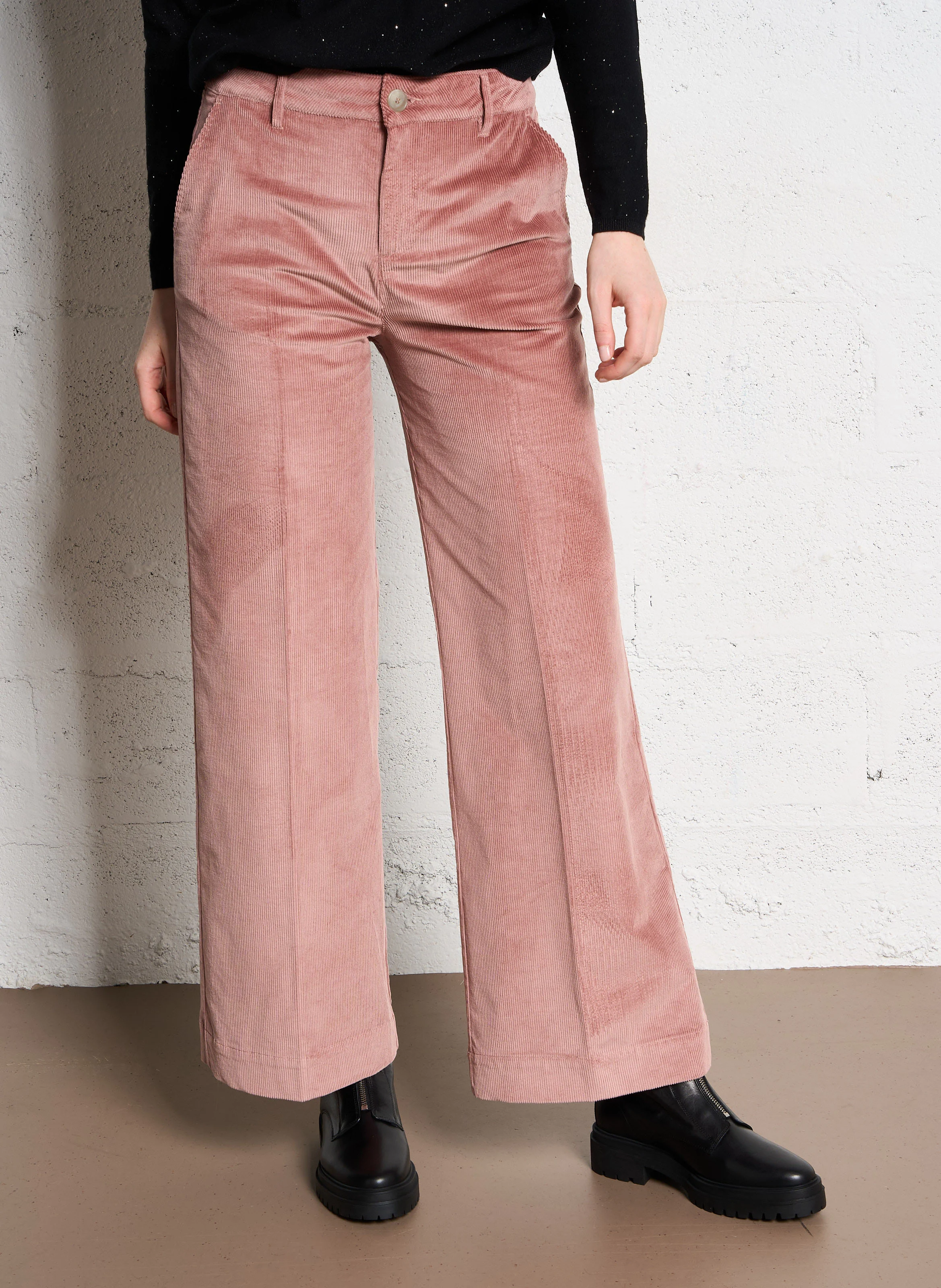 NALI - Pantalon droit en velours côtelé| Rose