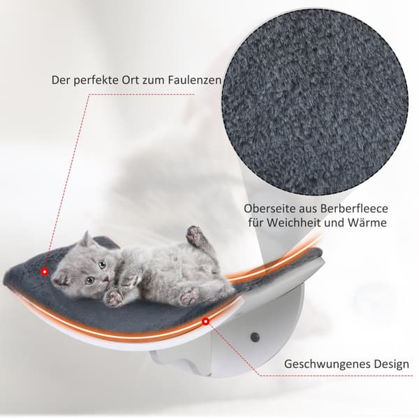 Cat Bed Veggmontert Stilig Veggseng For Katter, Plysjpute, Mdf, Enkel Installasjon, Hvit + Grå, 41X28X21Cm