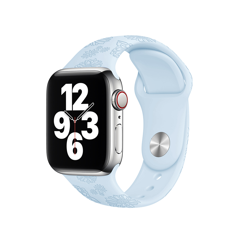 Apple Watch (49/46/45/44 mm) Silikon Sport Armband Sonneblumen Muster (Gelenkumfang: 180-230mm) - Hellblau
