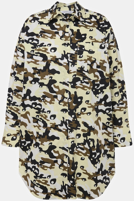 Hemdbluse, oversized, Camouflage, Hemdkragen, Langarm