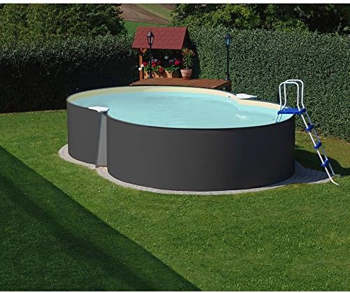 Stahlwandpool Set (5-teilig) achtform 540 x 350 x 120 cm, Stahl 0,4 mm anthrazit Folie 0,4 mm blau