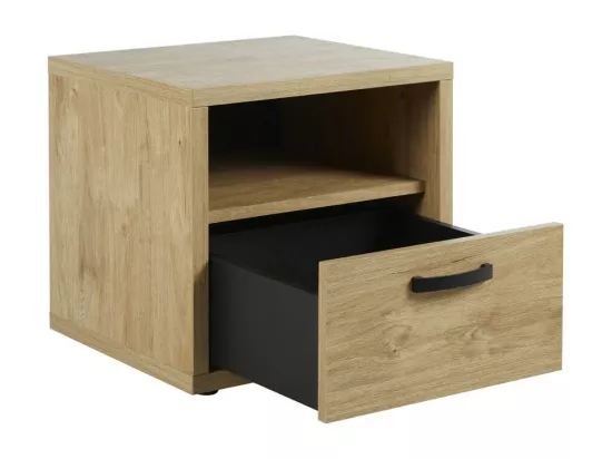 Chambre à coucher collection MORGANE : armoire 250 cm, lit avec applique 180x200, commode, chevets, chêne doré et noir