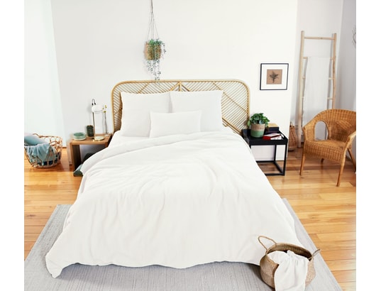 COTE DECO - Ensemble couette + 2 oreillers Parure de lit - double gaze de coton - 240 x 260 cm - blanc