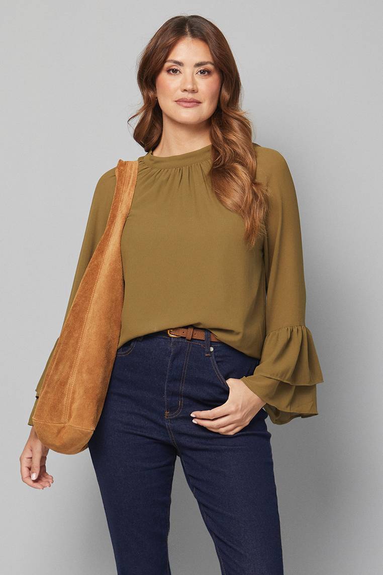 Wallis Blouse en Mousseline à Manches Volantées et Dos Noué