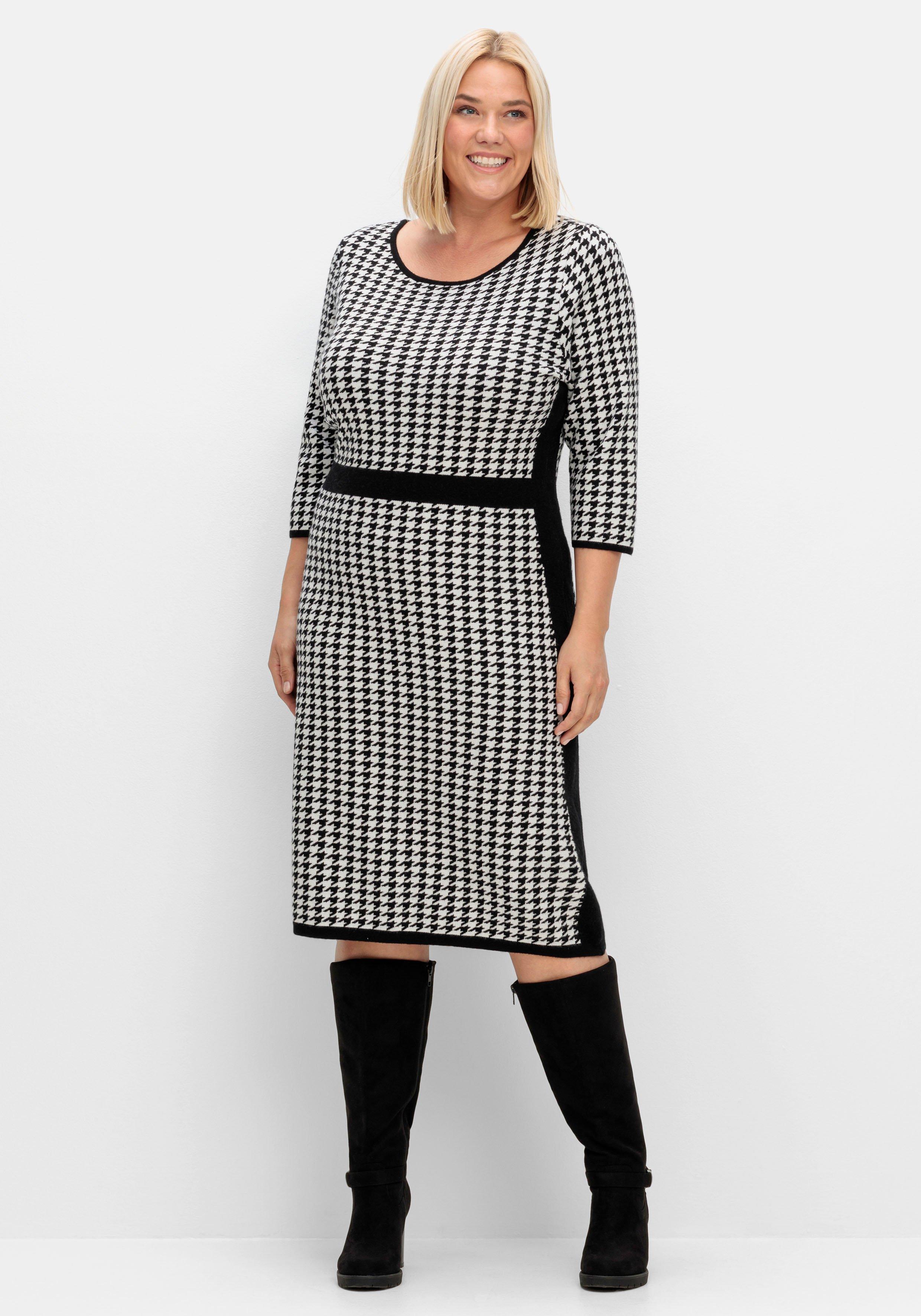 Strickkleid mit Hahnentrittmuster, taillierte Form