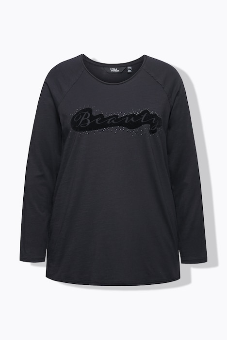 Shirt, Flockdruck, A-Linie, Rundhals, Langarm, offenkantig