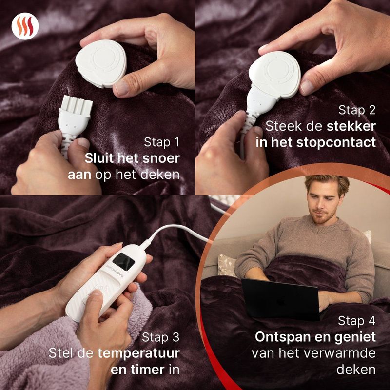 Seranova - Elektrische Deken - Kastanjebruin - XXL - 180x160 cm - Dubbelzijdig - Fleece Sherpa