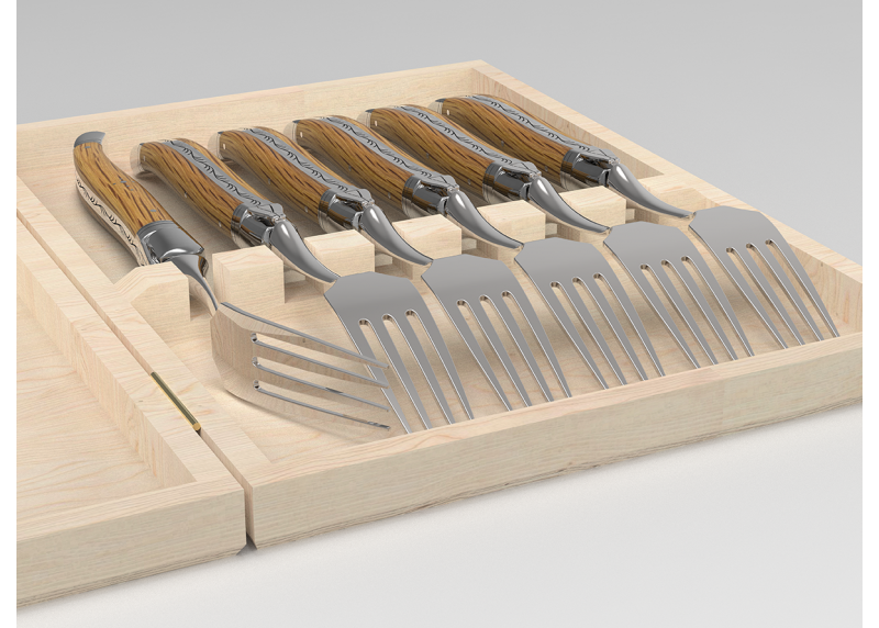 Service de 6 fourchettes Laguiole avec un manche en bois de chêne et mitres en acier inoxydable