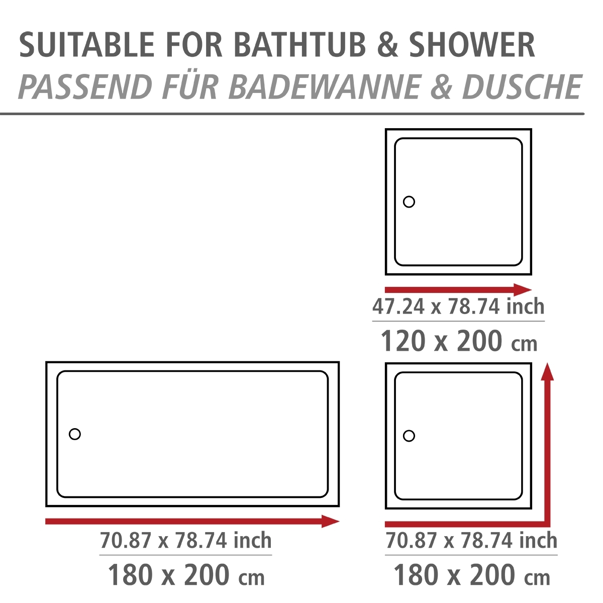 Wenko douchegordijn 180x200cm Yak inclusief ringen