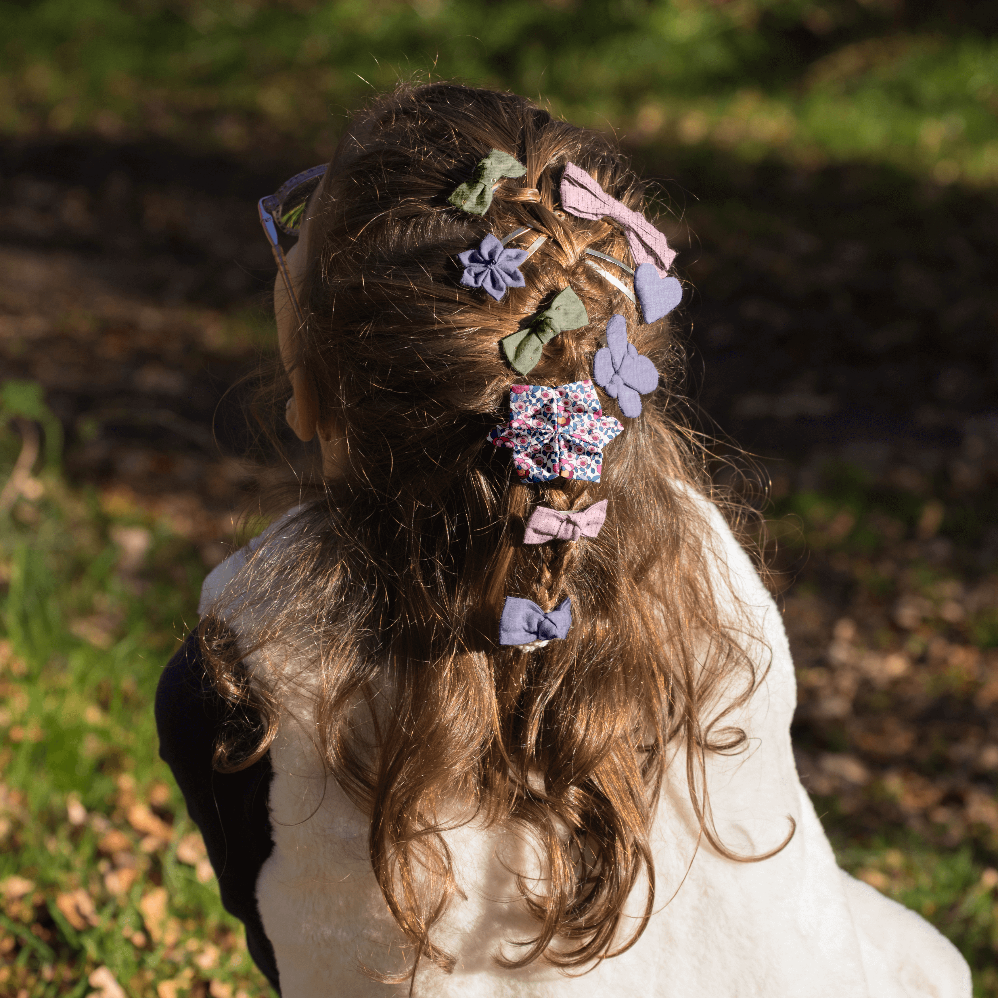 Barrette Petit Noeud Gaze Pois Or Vert Amande