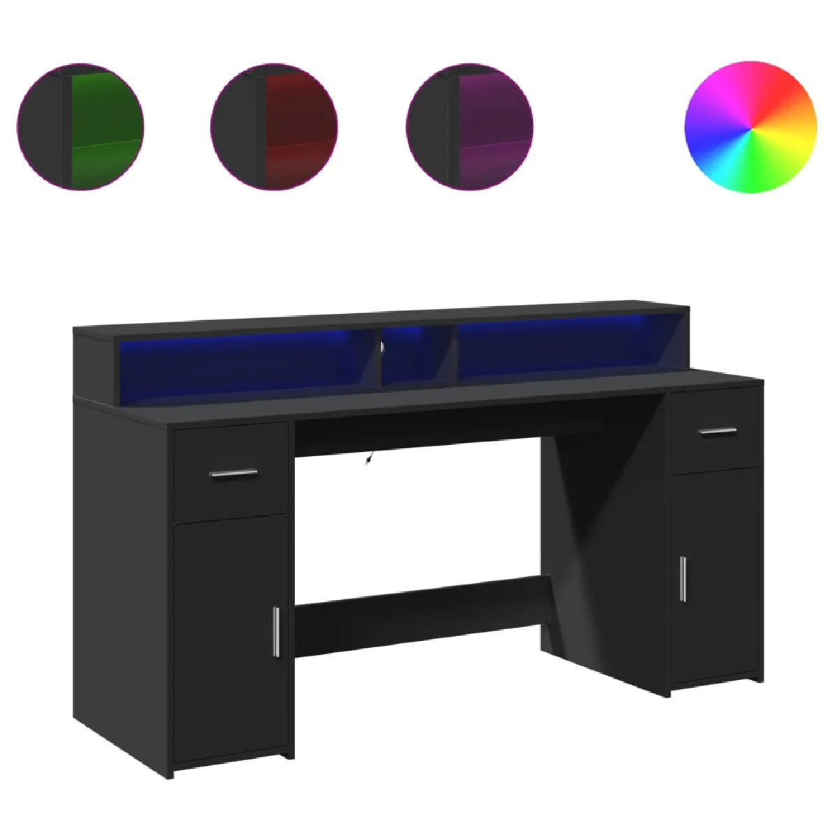 VidaXL Bureau avec LED - Noir