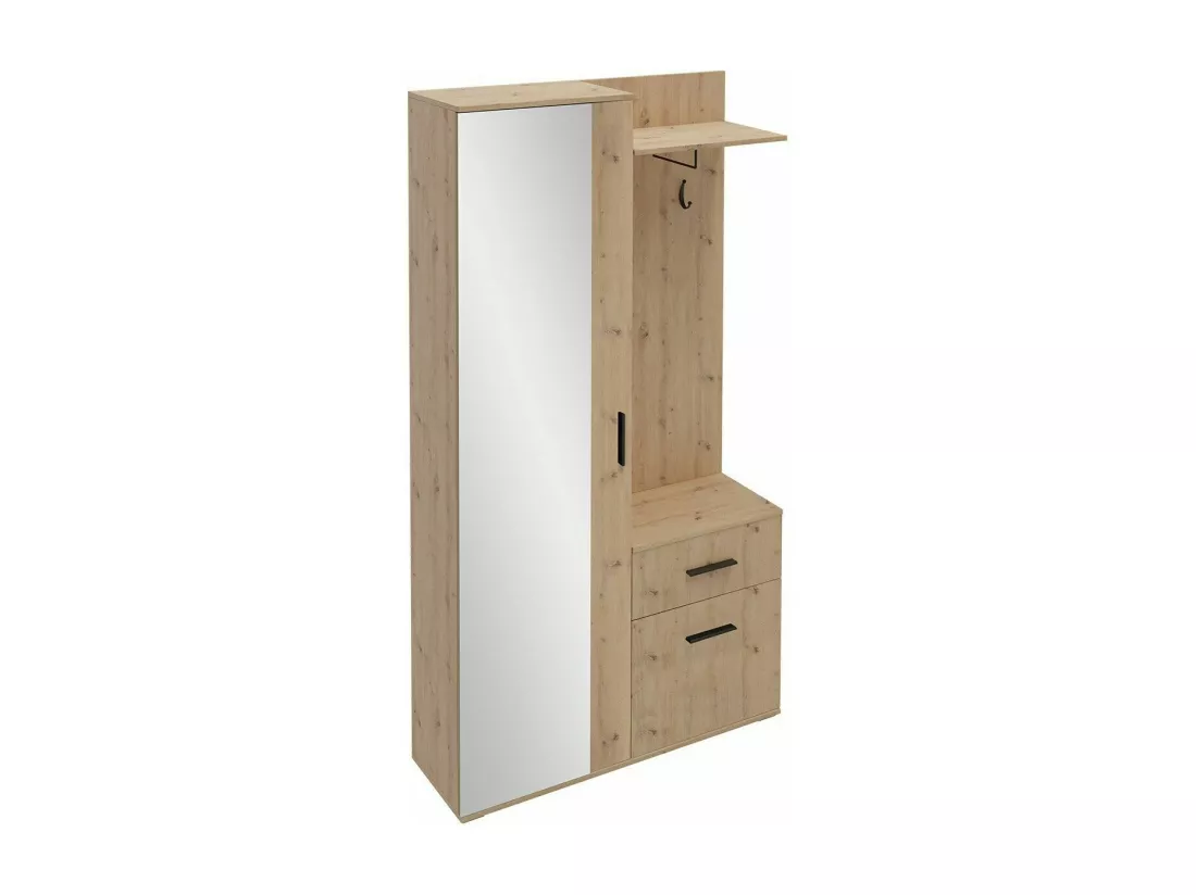 Meuble d'entrée Stanton 103, 195x97x30cm, Miroir, Chêne Artisan, Stratifié, À poser