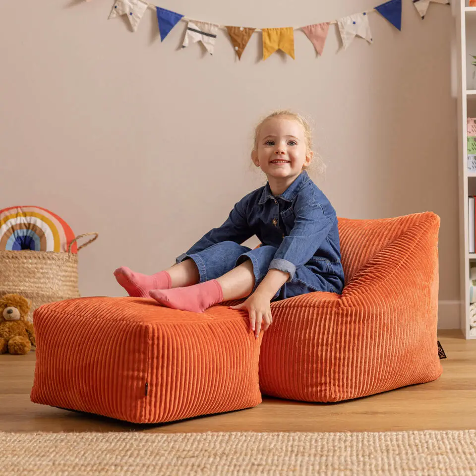 icon - Natalia Kinderzitzak Stoel met Poef - Ribfluweel - Terra-oranje