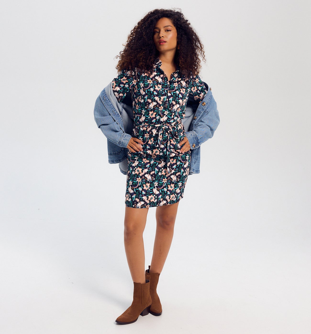 Robe-chemise courte Femme - Imprimé noir