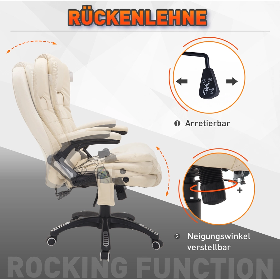 HOMCOM Bürosessel  Chefsessel mit Massagefunktion creme