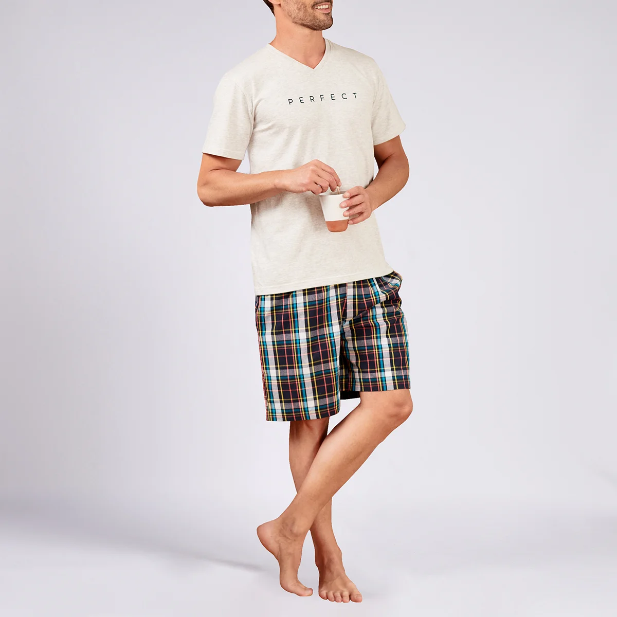Pyjashort homme SUN gris chiné/carreaux
