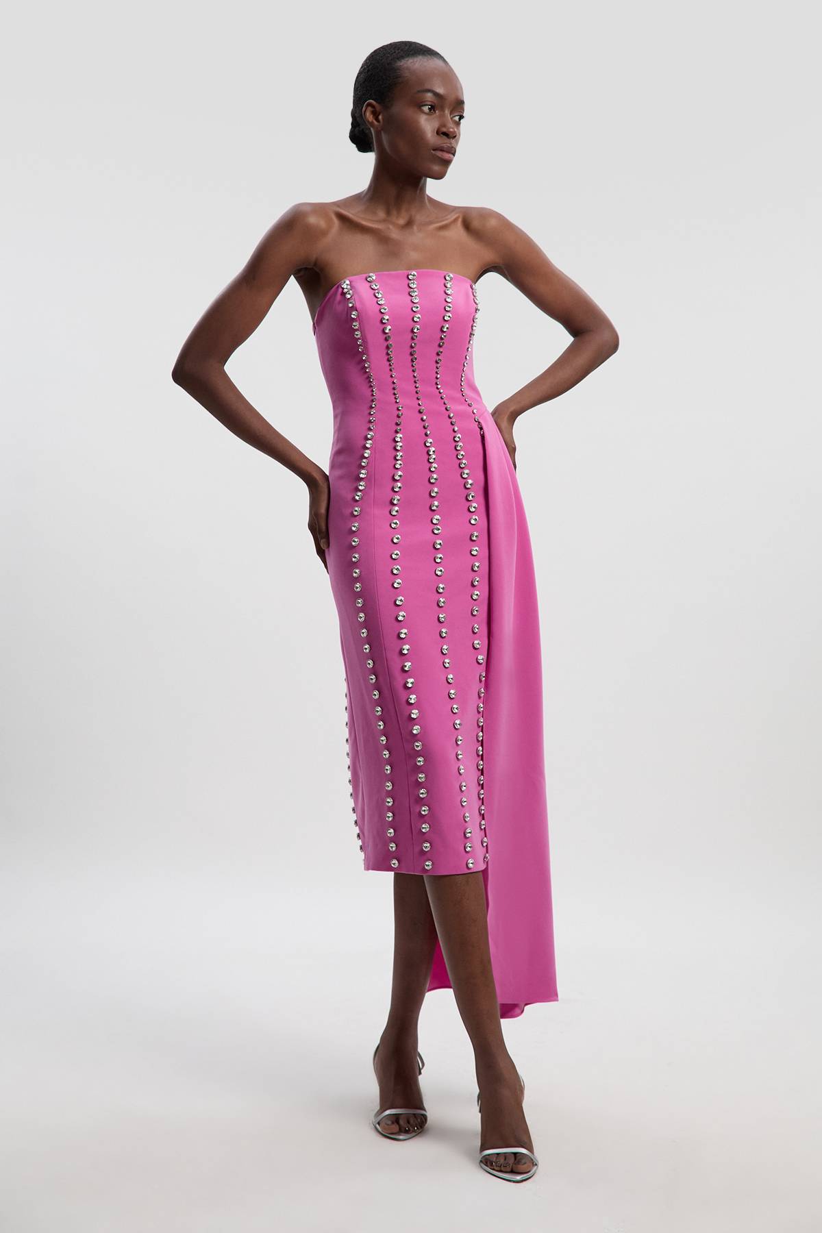 KarenMillen Robe Longue Tissée à Décolleté Plongeant Ornée de Cristaux - Taille Haute