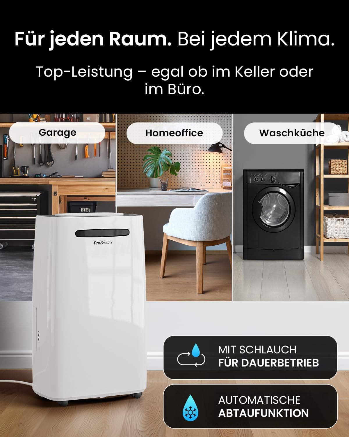 Pro Breeze Luftentfeuchter 25L in 24h Entfeuchtungsleistung - Raumgröße ca. 195m³ (~30 m²) - mit 4 Betriebsarten, Digitalanzeige, Ablaufschlauch, Wäschetrocknung, Timer - Gegen Feuchtigkeit, Schimmel