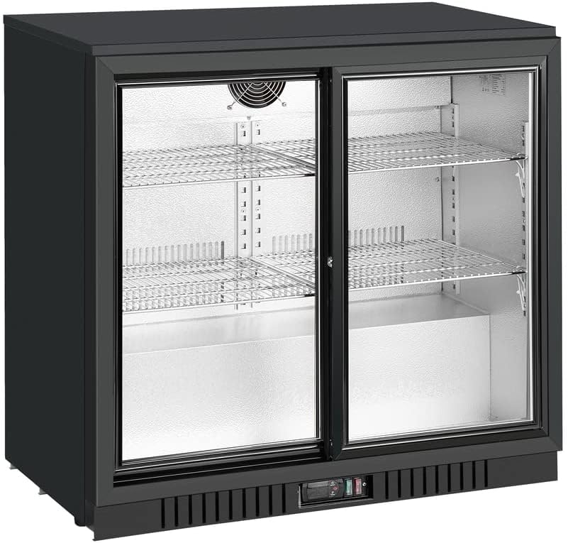 METRO Professional Barkühlschrank GBC3102, Aluminium/Glas, 198 L, Luftkühlung, mit Schloss, 2-türig, schwarz