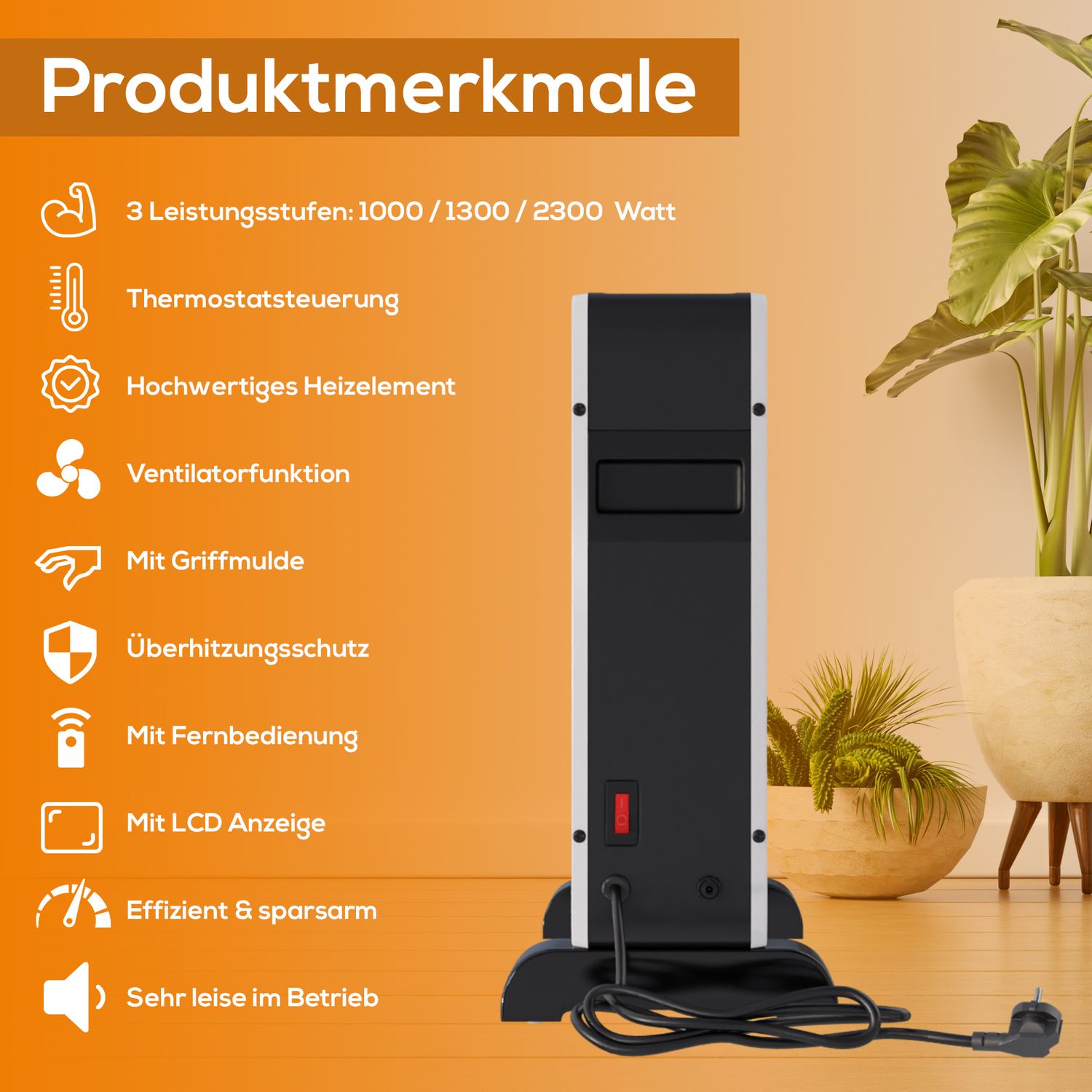 TroniTechnik® TT-KH-102 Heizgerät Konvektor Radiator Heizung stufenlose Thermosteuerung (1000W / 1.300W / 2.300W)