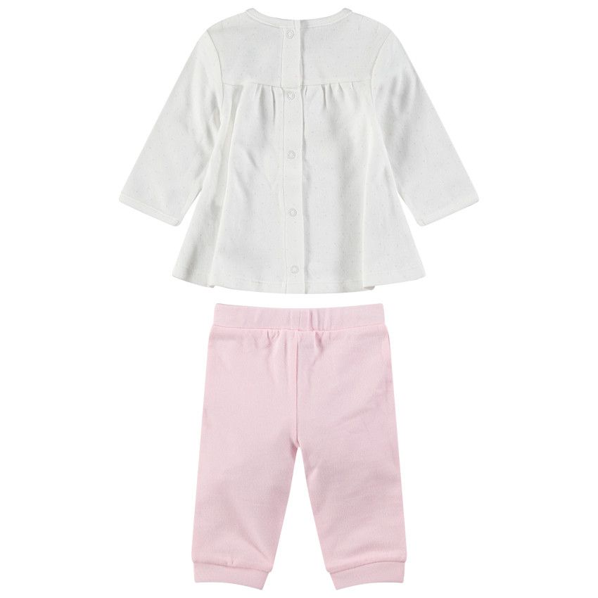 Ensemble avec tunique print Smiley et legging rose - Ecru