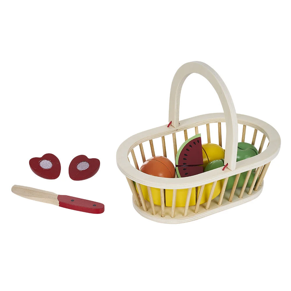 Panière avec fruits à couper en bois