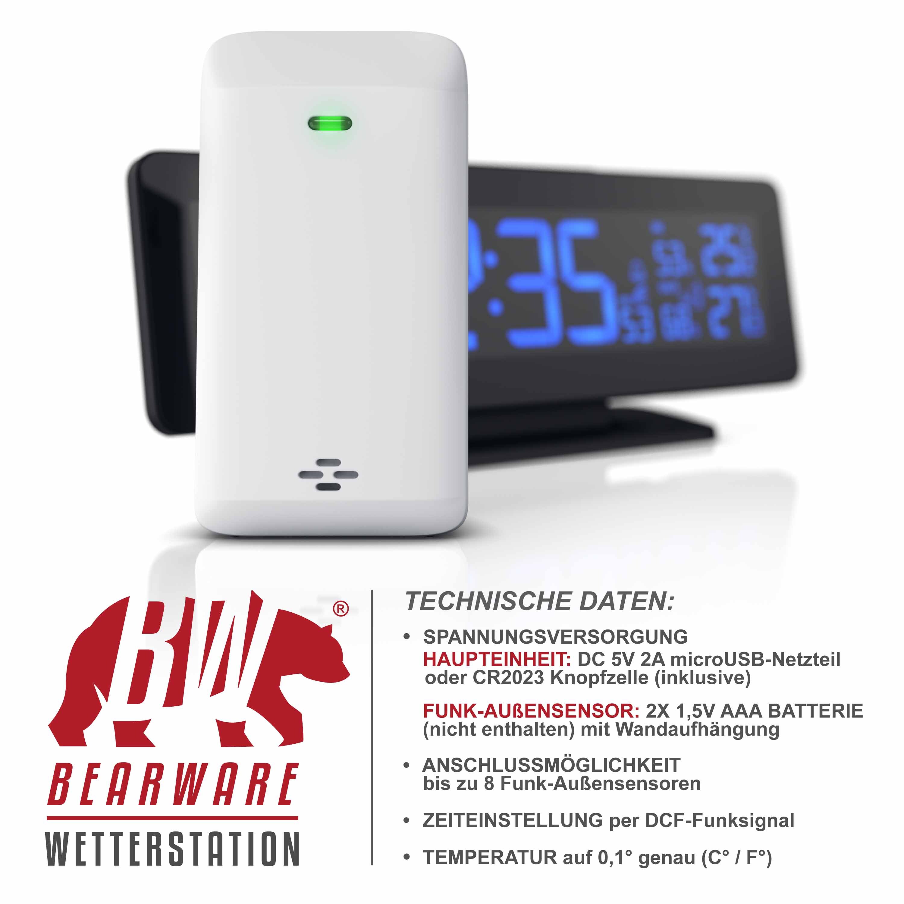 BEARWARE Funkwetterstation Temperaturgesteuertes Farbdisplay