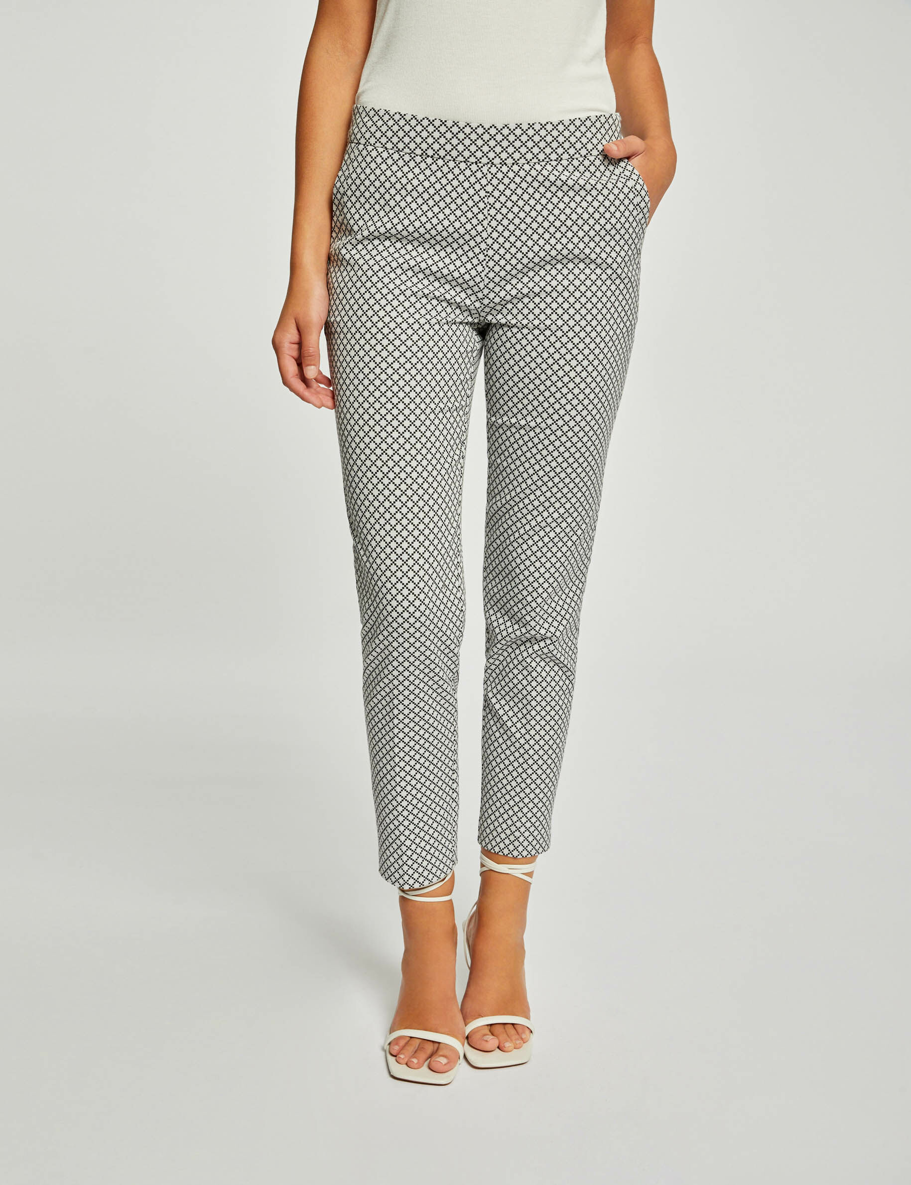 Pantalon cigarette 7/8ème imprimé ecru femme - ecru