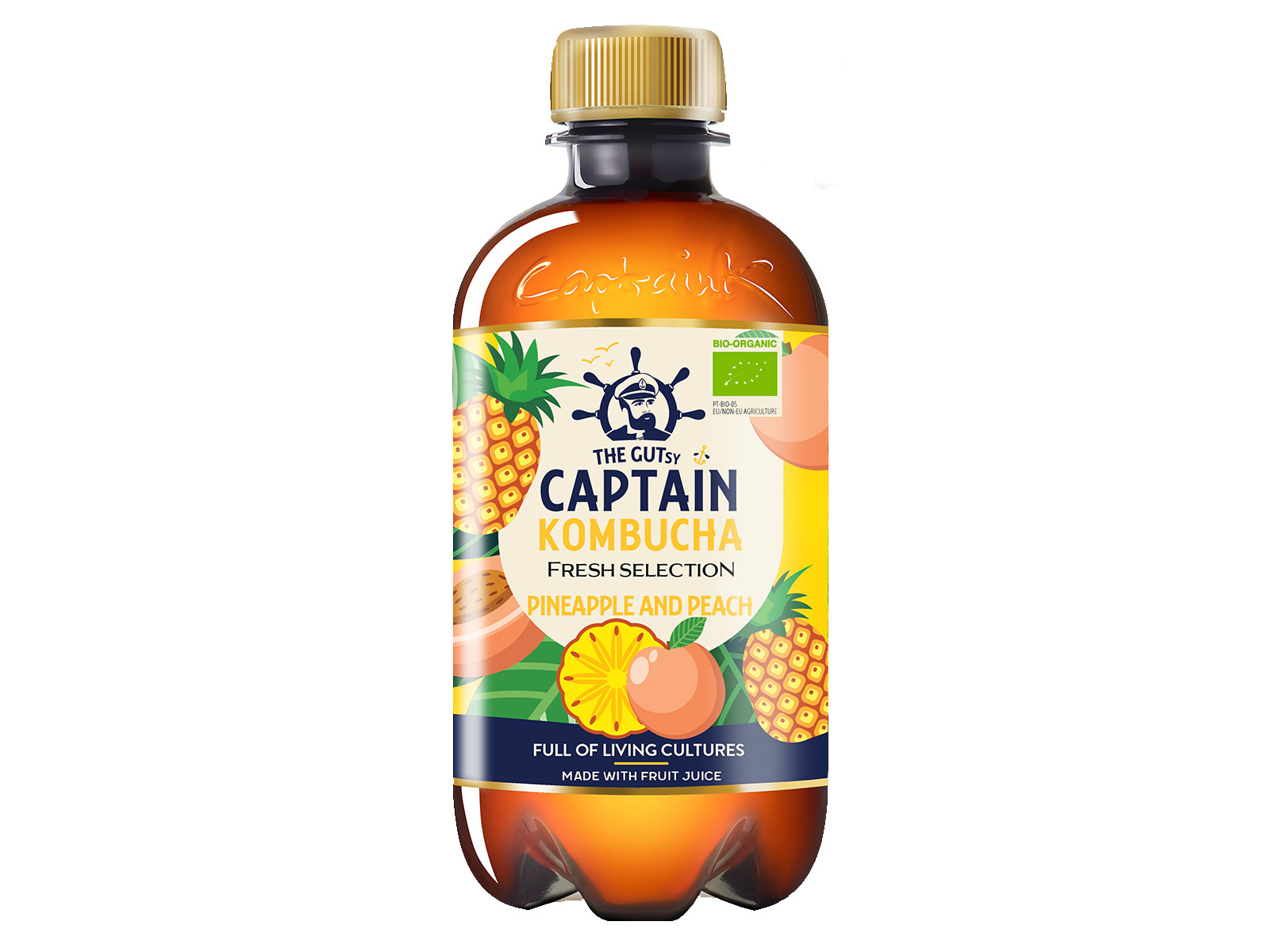 KOMBUCHA THE GUTSY CAPTAIN ANANÁS PÊSSEGO BIO 400 ML