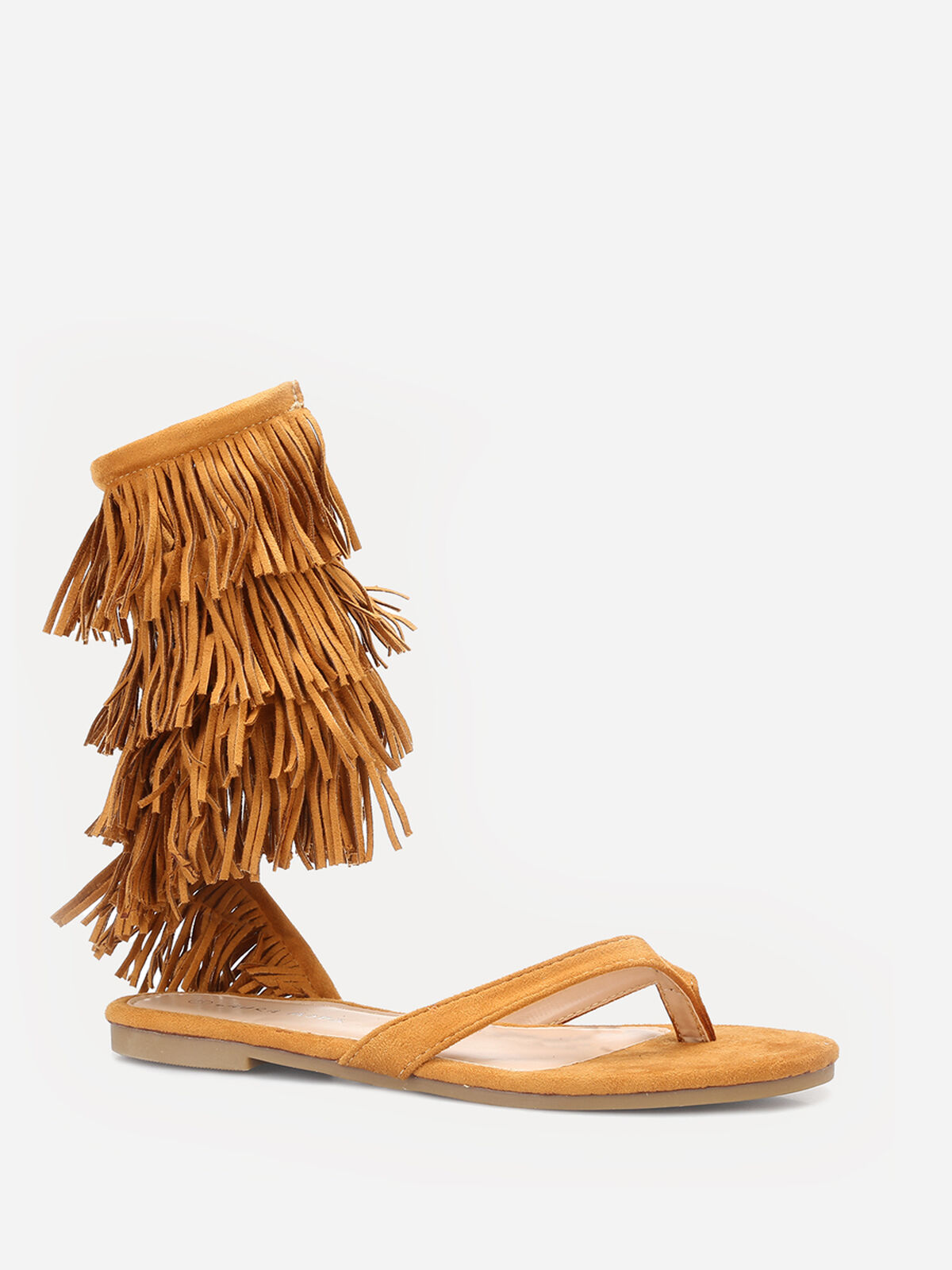 Nu-pieds en suédine avec franges- Camel