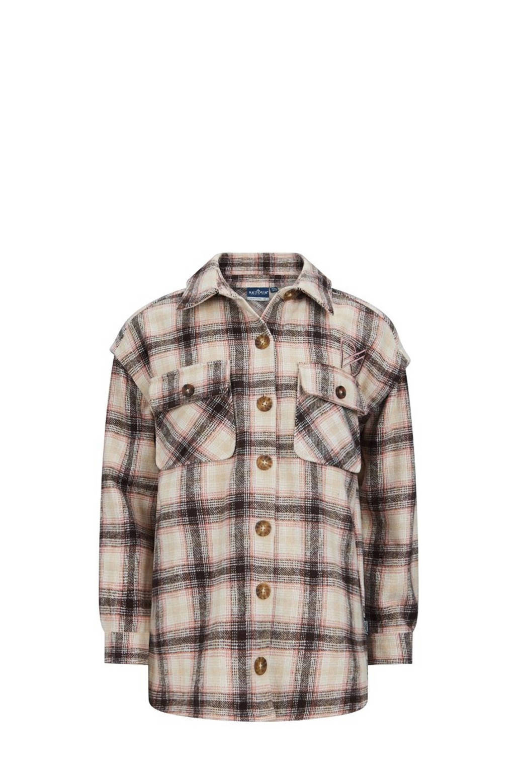 Retour Jeans geruite shacket Pam zand/bruin