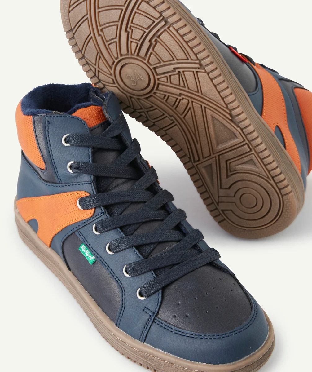 KICKERSBASKETS MONTANTES LOWELL GARÇON MARINE ORANGE