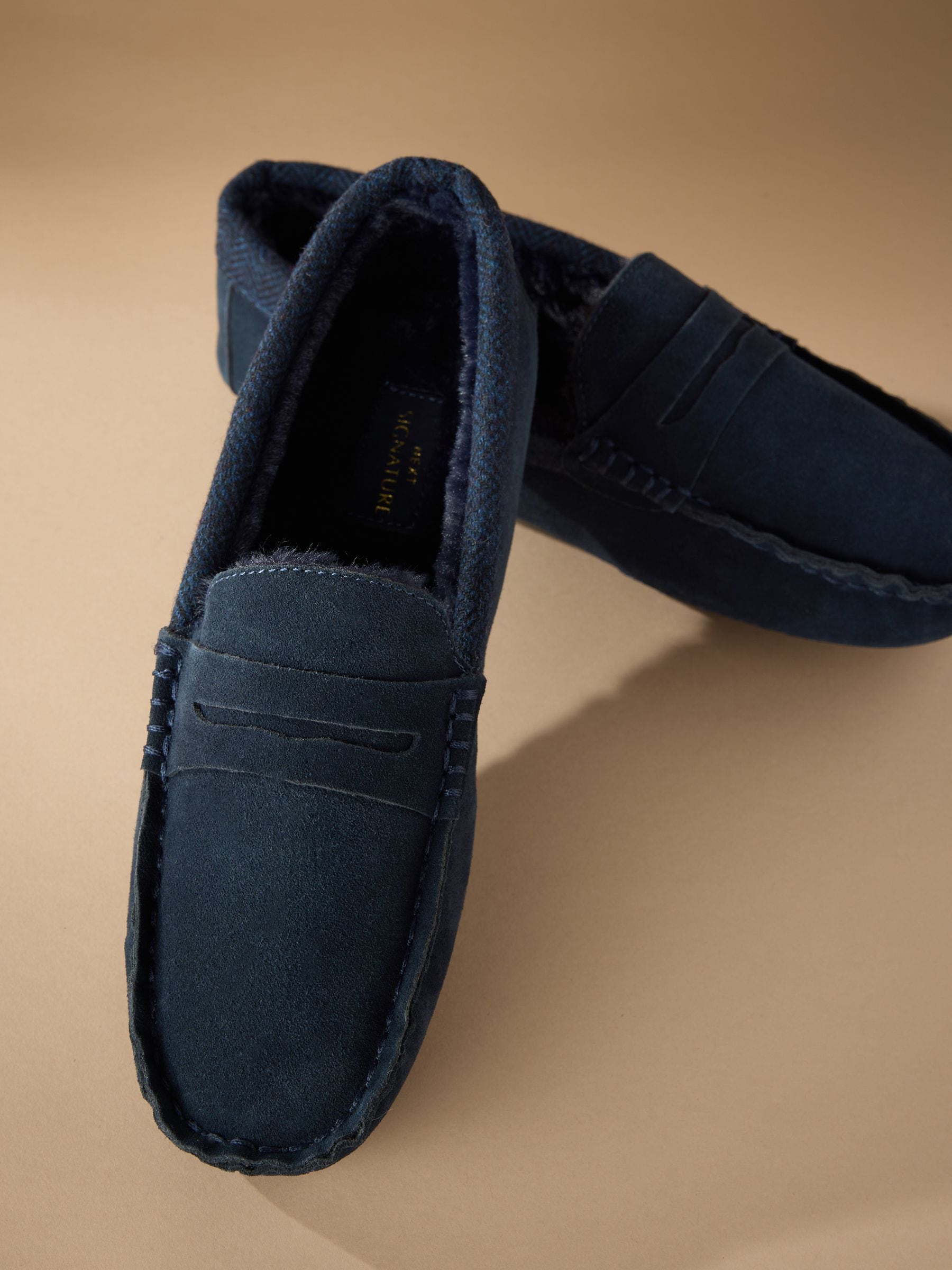 Marineblauw - Signature Suede Fabric Trim Moccasin Slippers