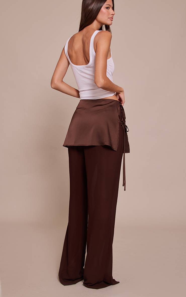 Chocolat Pantalon Large En Satin Avec Superposition En Mousseline