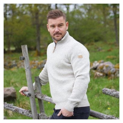 Ivanhoe pull NLS Orme blanc naturel demi-zip - 100% pure laine non teinte