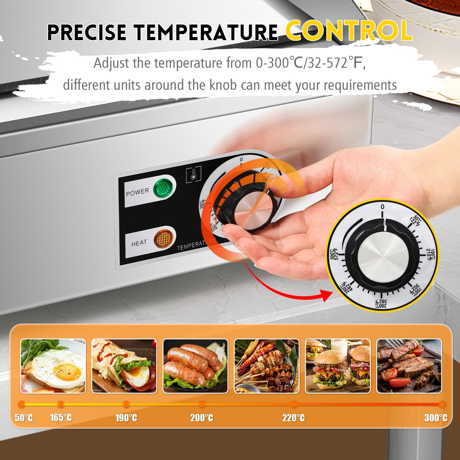 Moongiantgo 22' Kommerzielle Elektrische Grillplatte 3000W, Edelstahl Flachgrill mit abnehmbarer Ölbox & einstellbarer Temperatur (0-300℃), Anti-Haft Teppanyaki Grill für Restaurants, Küchen (22'')