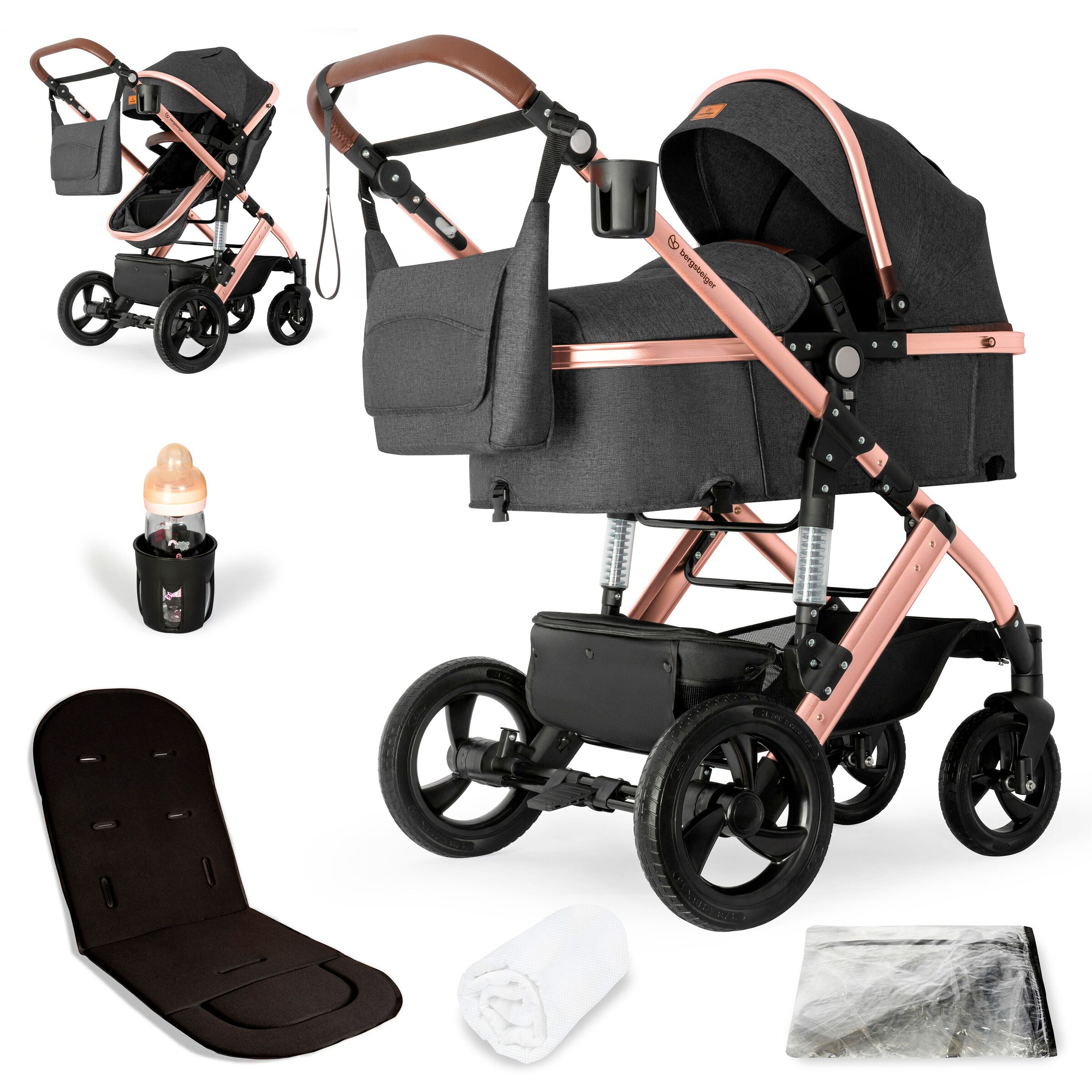Bergsteiger Kinderwagen Nizza grey | Gestell: rose golden