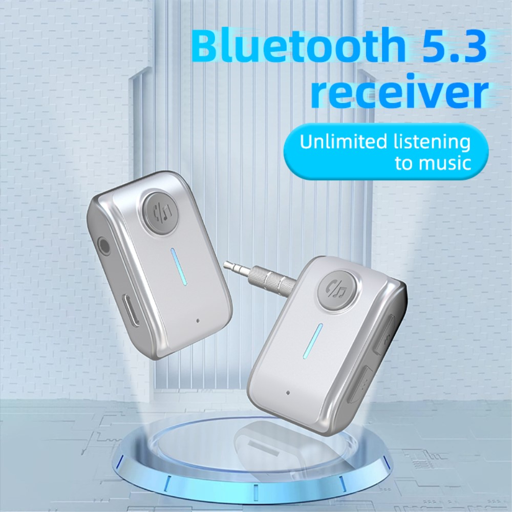 KFZ Bluetooth 5.3 Audio Receiver mit Freisprecheinrichtung   3.5mm Klinke Anschluss   SD-Karten-Slot - Grau