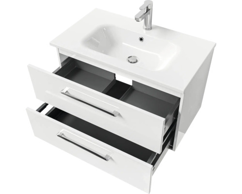 Pelipal Sunline 121 badkamermeubelset, BxHxD 81 x 200 x 46 cm, hoogglans witte fronten, met mineraalstenen wastafel, badmeubel en spiegelkast met LED-verlichting