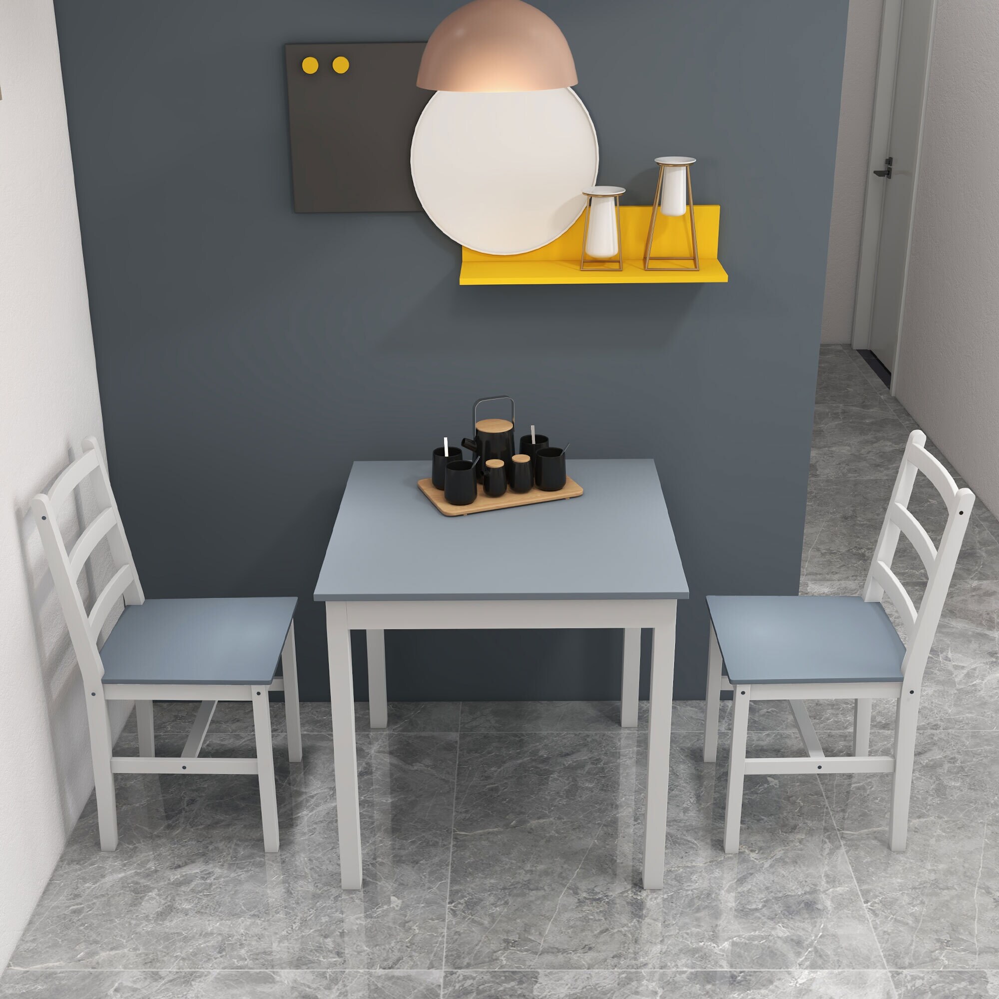 HOMCOM Essgruppe mit Anti-Rutsch-Fußpads grau, weiß 75L x 75B x 73H cm