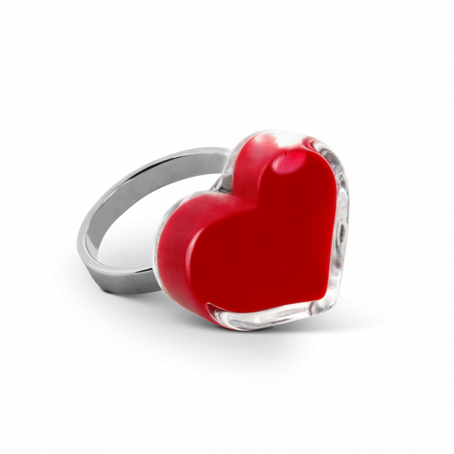 Bague en verre soufflé - Coeur Nano Milk