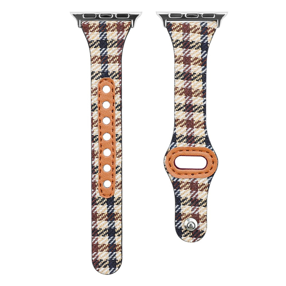 Apple Watch (42/41/40/38 mm) Stoff Armband mit Dornschliesse   Lederschnalle (Gelenkumfang 172-212mm) - Braun / Weiss