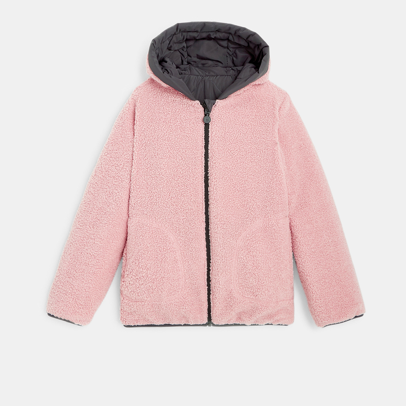 Blouson matelassé et moumoute réversible gris fille