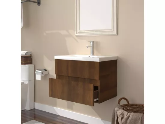 Meuble lavabo avec bassin intégré Chêne brun Bois d'ingénierie