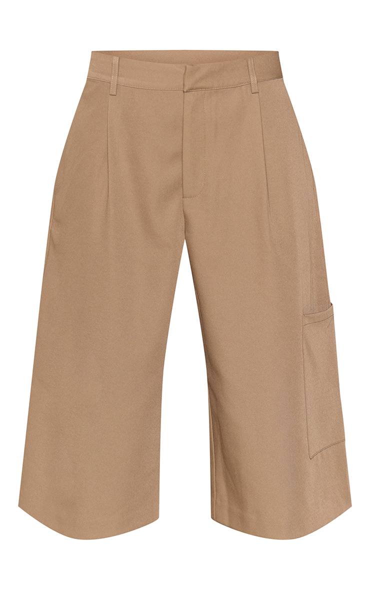 Kaki Short Long Tissé Ajusté Avec Détail De Poche