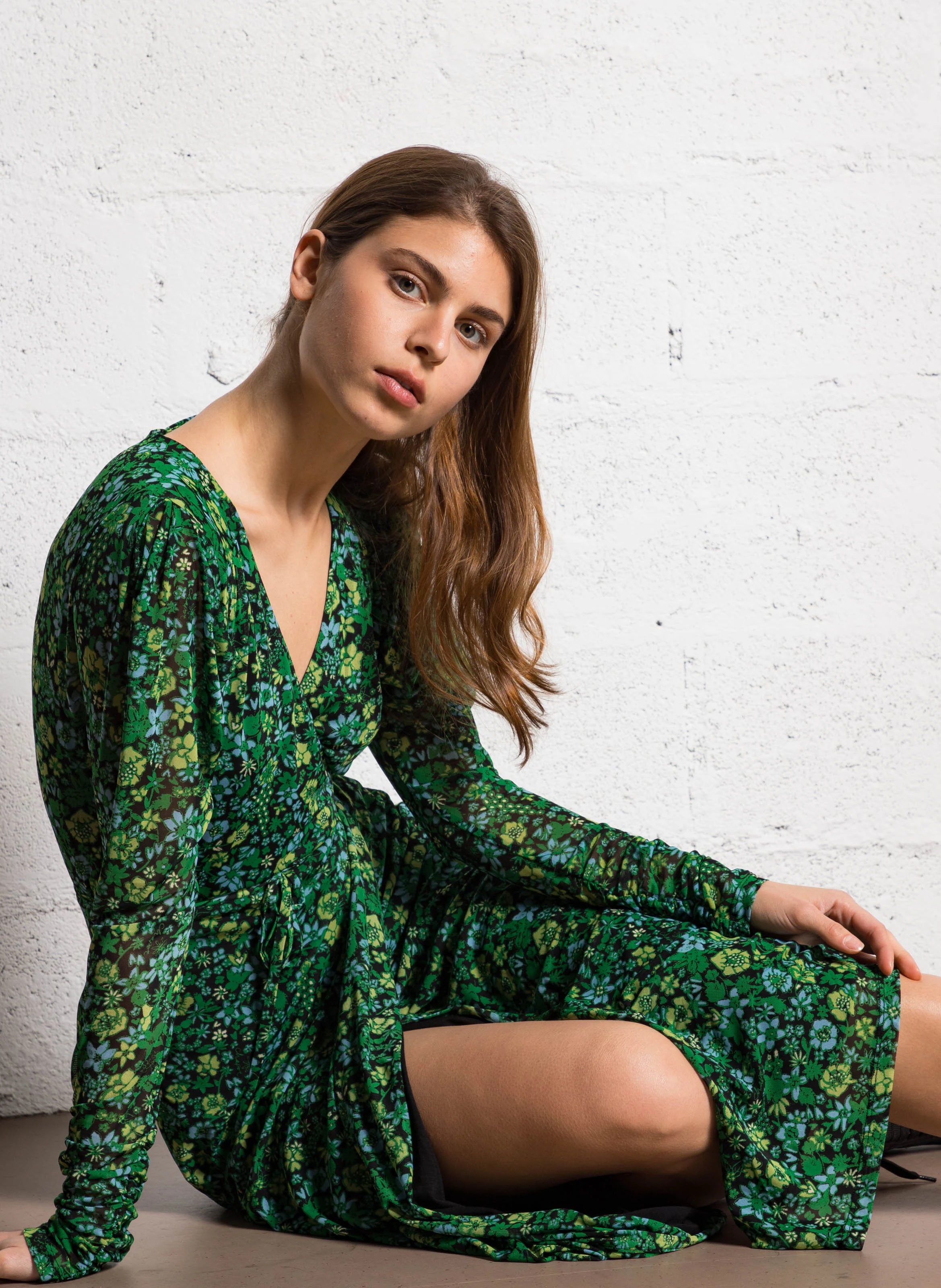 NATALIE - Robe longue imprimée en fibres recyclées mélangées | Vert