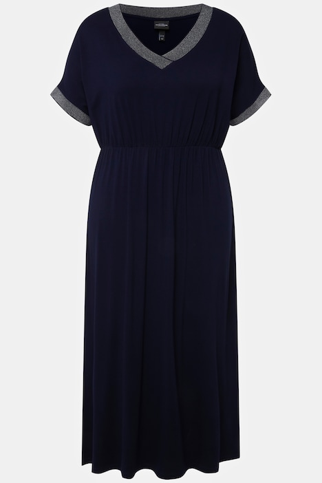 Midikleid, Schmuckband, V-Ausschnitt, Halbarm